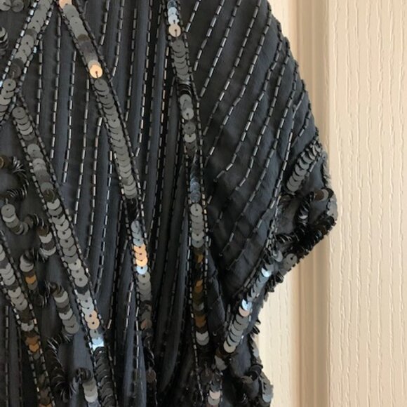 Stenay Beaded Vintage Black Silk Dress Size 8 V-Neck Back Zip NWT - Picture 4 of 9